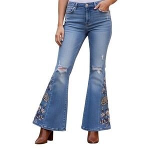 Celebrity Pink Generation Floral Embroidered Flare Jeans Light Wash Womens W 26